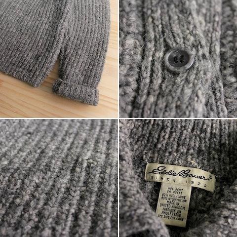 90's UK製 エディーバウアー ニットカーディガン ミックスグレー