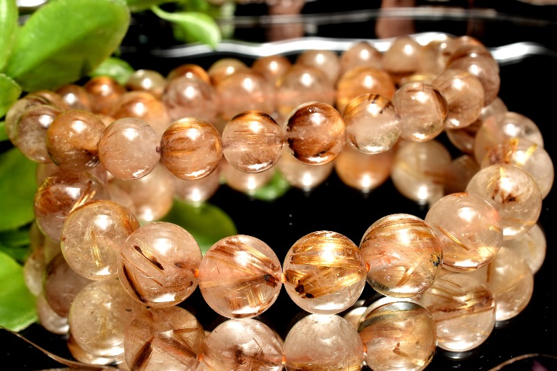 人気◇板状金針 タイガータイチンルチルクォーツ 12mm ブレスレット 1