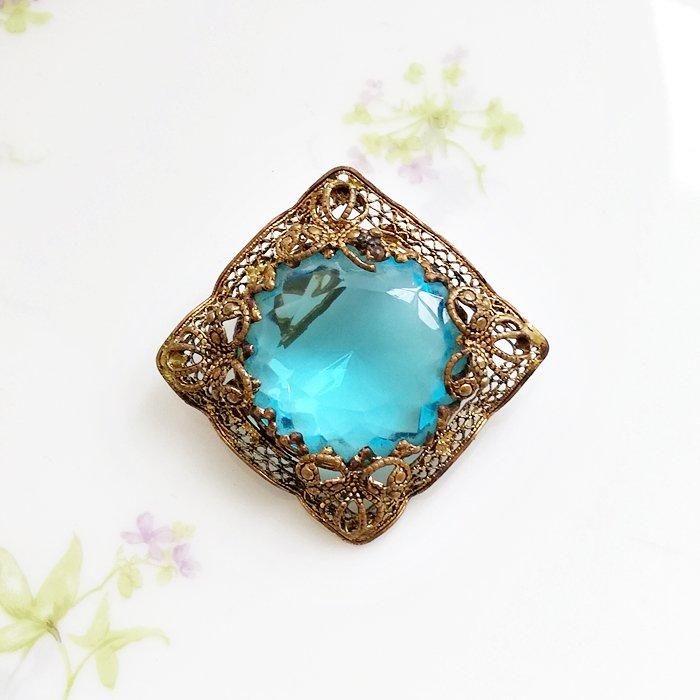 WESTERN GERMANY 西ドイツ ゴールドトーン アクアブルー ガラス