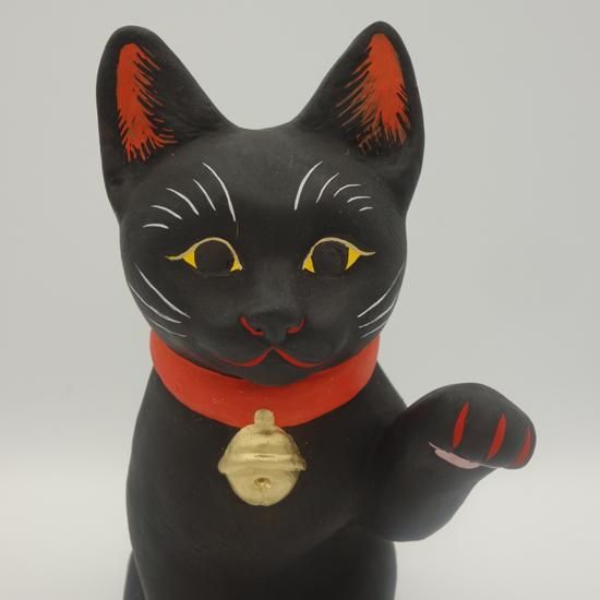 黒きつね猫【長浜人形】（大きさ約20センチ）土人形 置物 風水グッズ