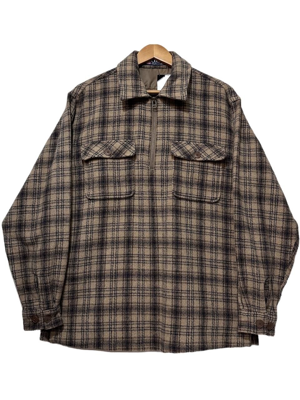 90s CHAPS Wool Half-Zip Pullover Shirt 茶 L チャップス 長袖 ウール