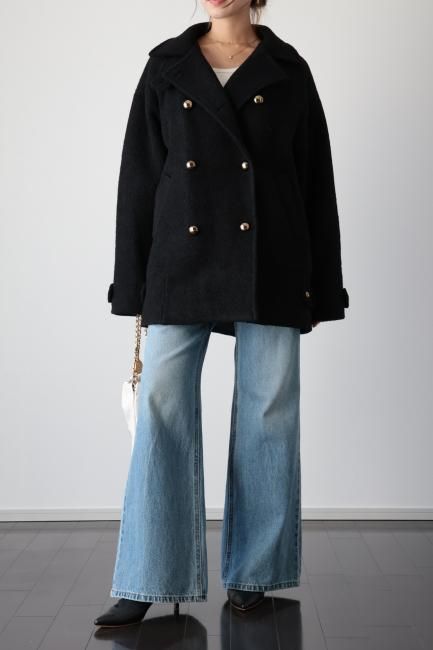 convertible collar double breasted wool midi coat / black - Madder