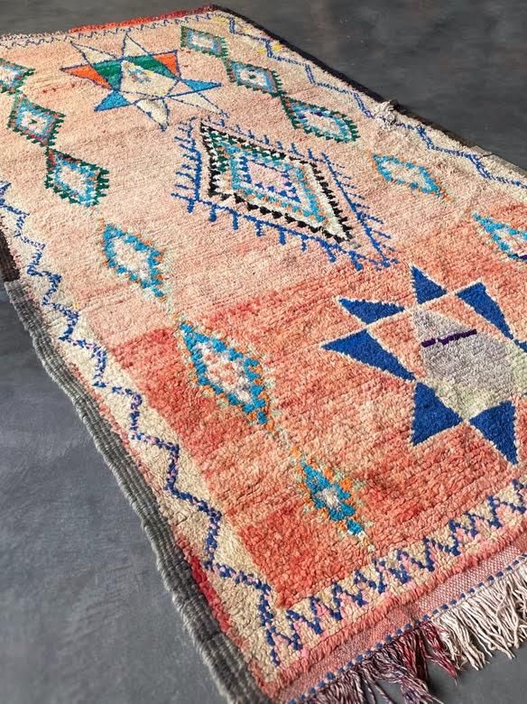 モロッコラグ「BOUJADブジャド」ヴィンテージRBJ002アプリコット、LL