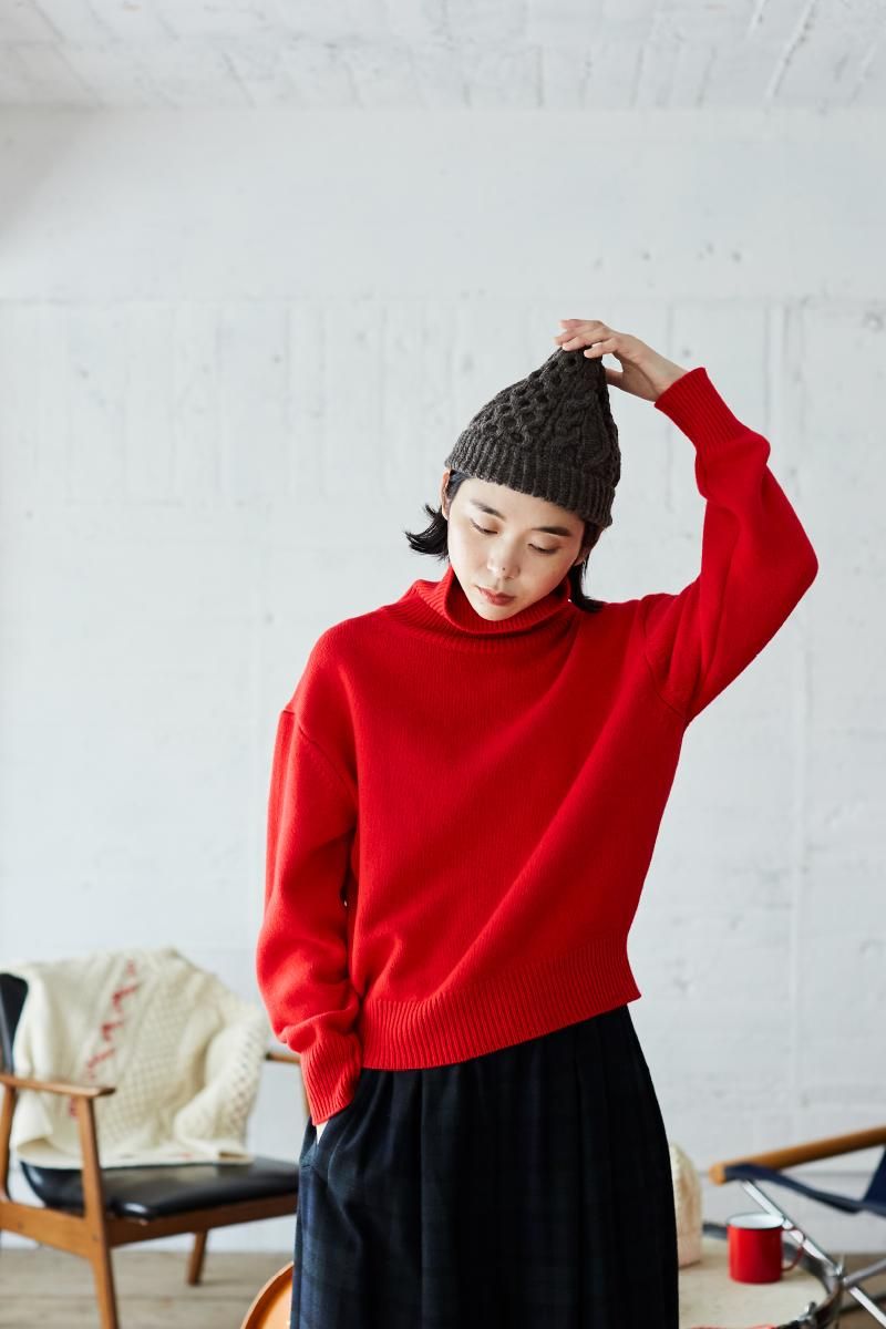 cheviot wool ~kumpel~ hand knitted cable knit cap - atelier naruse