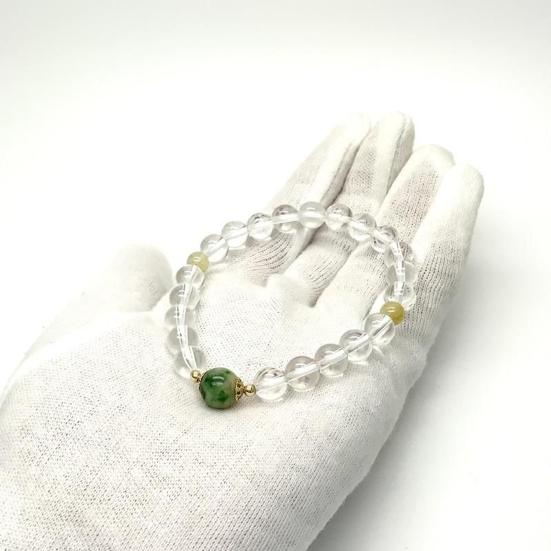 糸魚川翡翠/水晶 ブレスレット 10mm玉 (ルチルクォーツ/K18キャップ