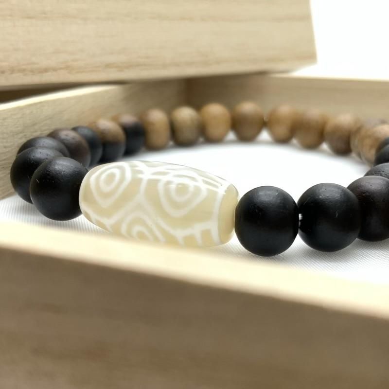 龍眼天珠 黒柿ブレスレット 】 りゅうがんてんじゅ 玉髄 チベット 御