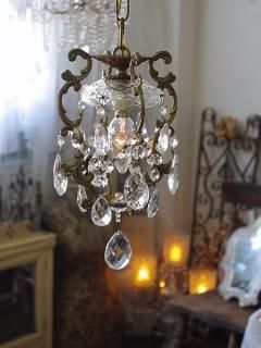 フランスアンティーククリスタルガラスドロップ1灯cageプチ