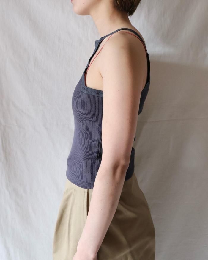 FUMIKA UCHIDA： EYELET RIB STITCH CAMISOLE - CHARCOAL - ORANN