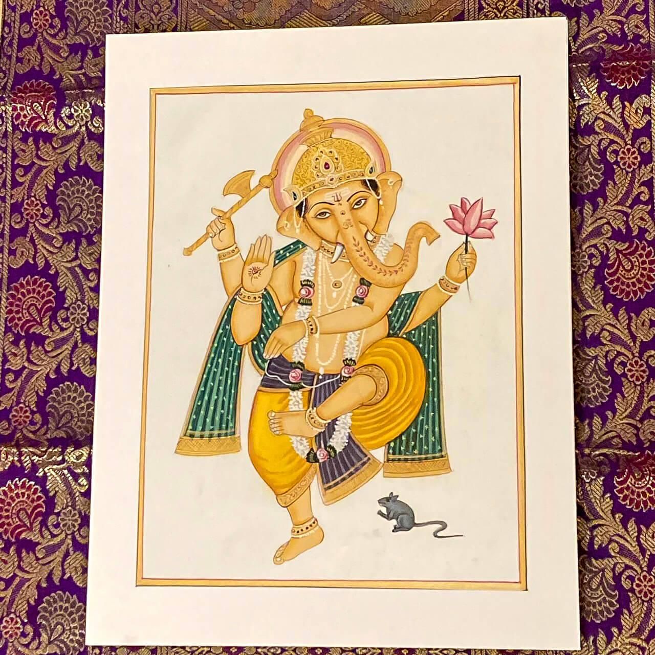 シルク地絵画 ガネーシャA | 高級インド雑貨カオス 通販