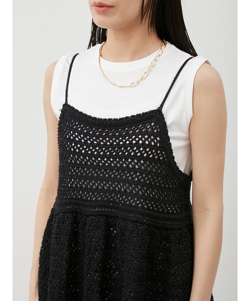 ウォッシャブル】クロシェニットキャミ×ノースリトップス(508139233