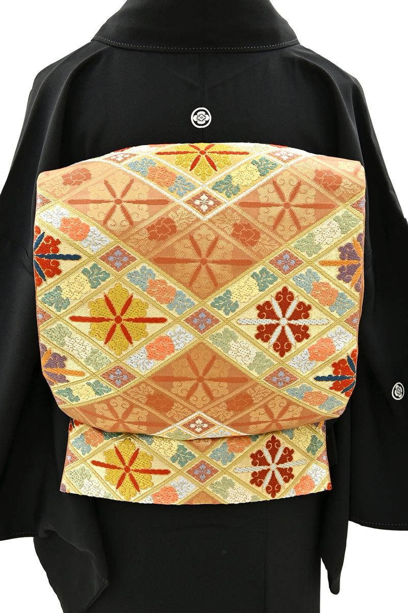 銀座【L-8434】西陣 川島織物製 本金 加良錦 本袋帯 駱駝色 花菱文