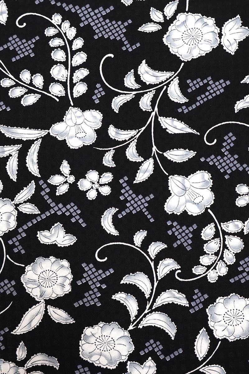 銀座【D-3919】小紋 黒色 花唐草文:身丈161/裄68 - 銀座きもの青木