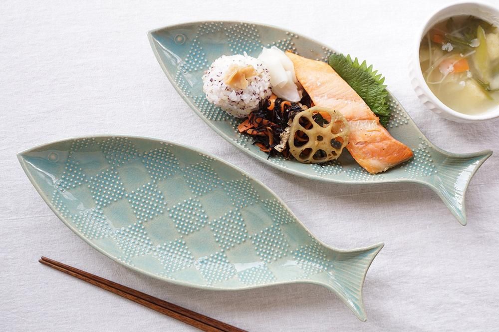 ム5 レイクグリーン 四月の魚 - J（貫入/釉ヒビあり） - 益子焼の