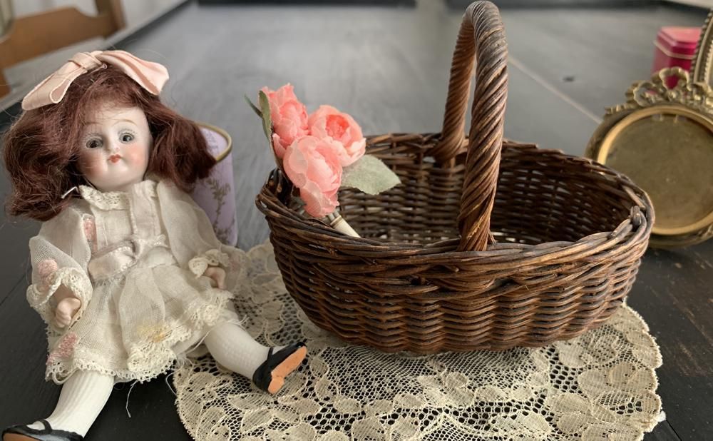mois☆2点おまとめ スクエアドールパニエ フランスアンティーク&布花