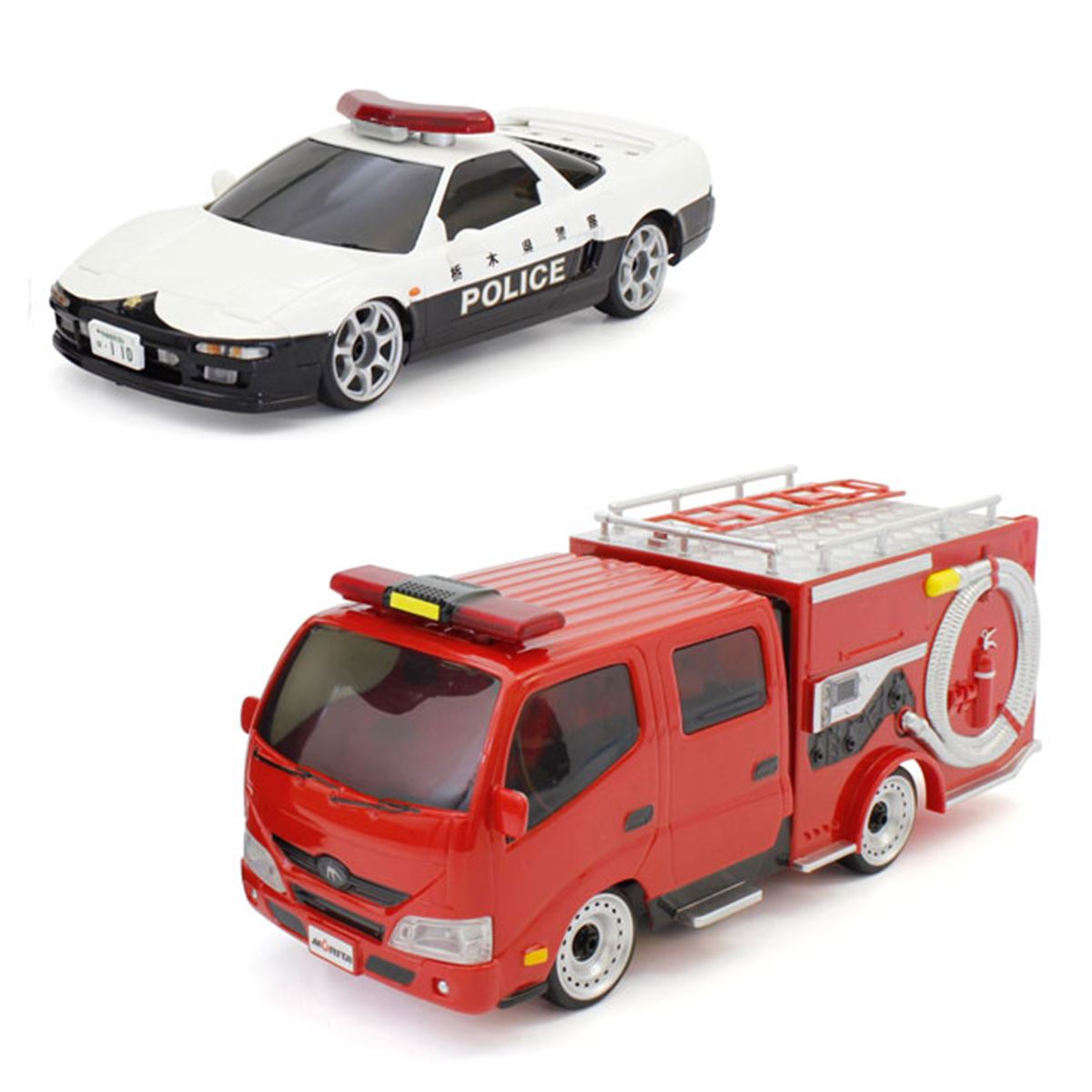赤色警告灯が光るパトカー/消防車の電動RC、京商「ファーストミニッツ