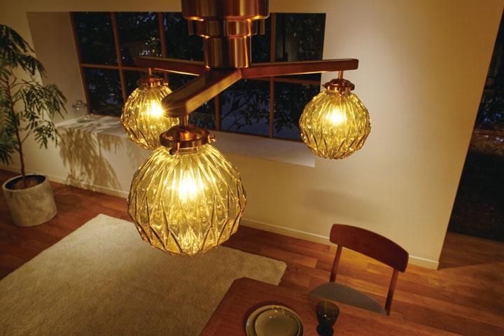 3灯シーリングライト ガラス LED Marion アンバー｜デザイン照明のCROIX