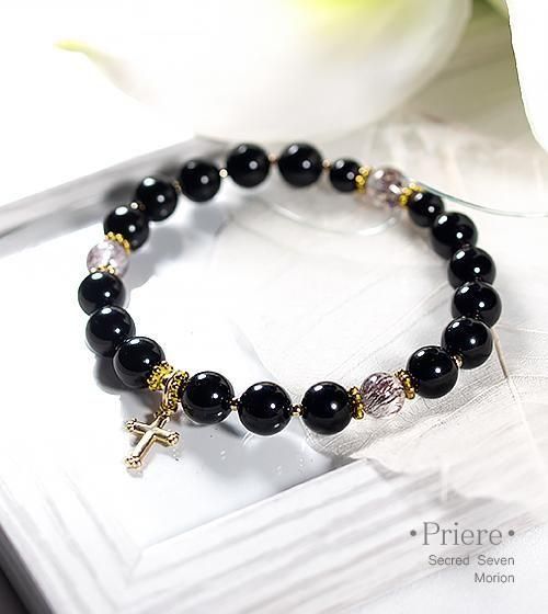 モリオン（黒水晶）とセイクリッドセブンのデザインブレスレット