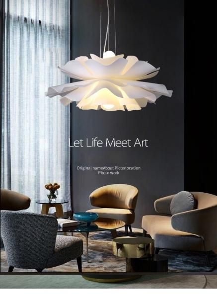 LASHA】フラワーデザインペンダントライト ホワイト 2灯（W400mm