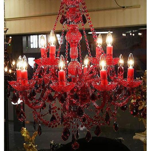 クリスタルシャンデリア 12灯 レッド(W750×H800mm) - 【EL JEWEL】海外