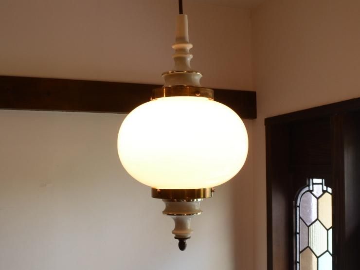 ヴィンテージ ミルクガラスシェード ペンダントランプ｜アンティーク