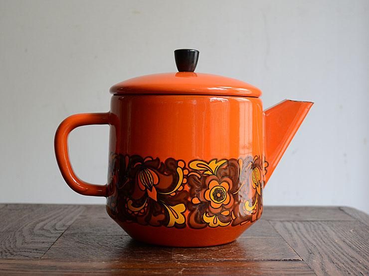 ヴィンテージ レトロフラワー柄 ホーローポット｜アンティーク雑貨