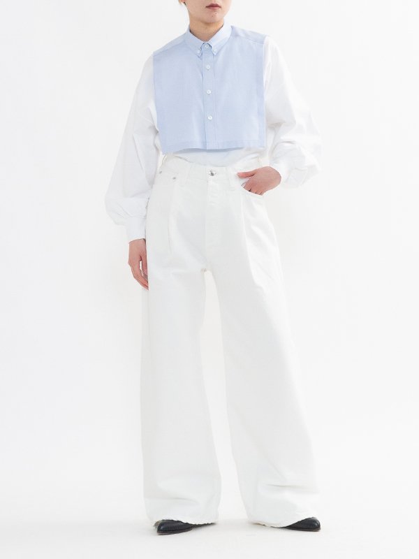 BUTTON-DOWN COLLAR CROPPED TOP-ボタンダウンカラークロップトップ