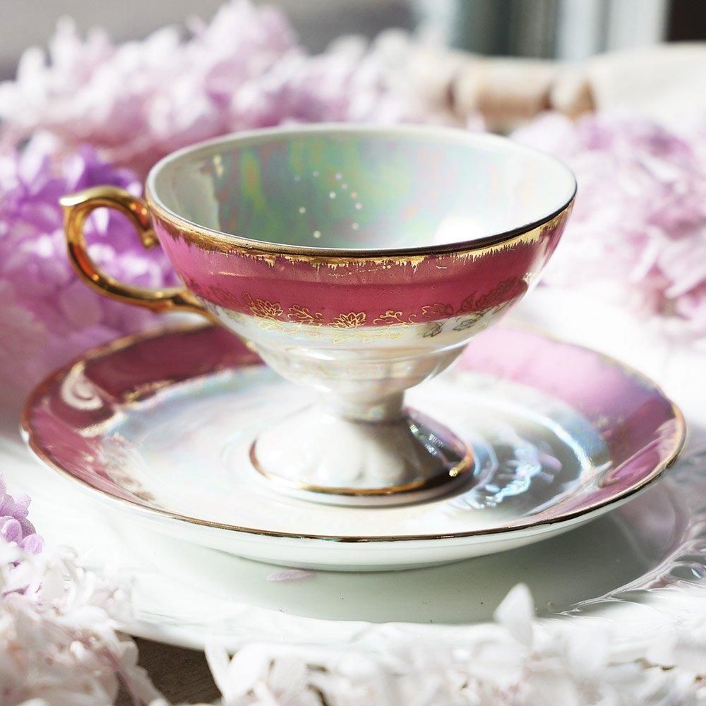 レトロ金彩ピンク色カップ&ソーサー - 海福雑貨通販部