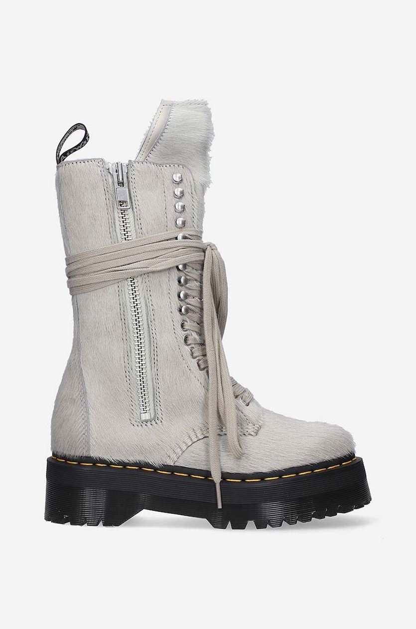 Rick Owens suede biker boots Fur Boots x Dr. Martens women's gray
