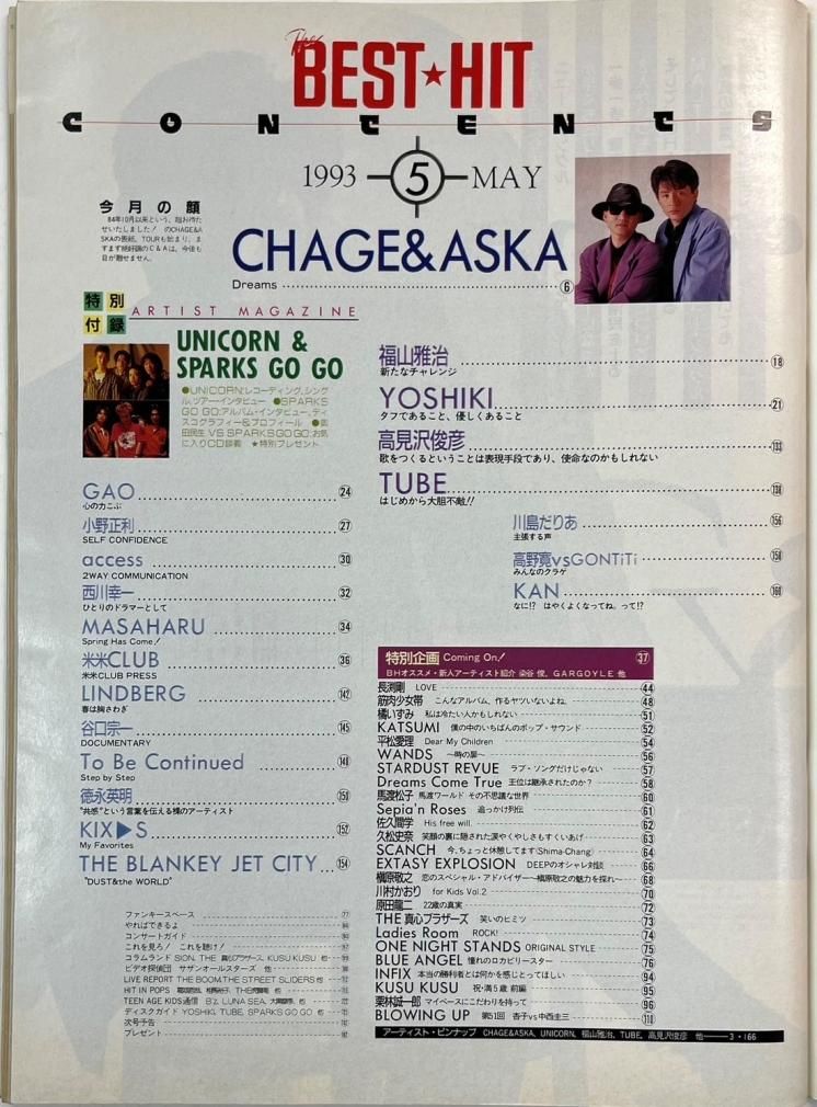 BEST HIT 1993年5月 チャゲ＆飛鳥 / CHAGE & ASKA YOSHIKI ユニコーン
