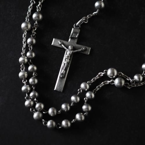 フランス製 アンティークシルバーロザリオネックレス（聖テレーズ