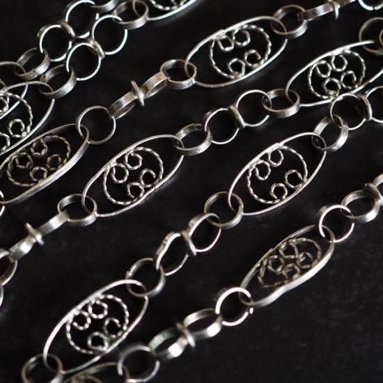 フランス製 アンティークシルバー フィリグリーチェーンネックレス