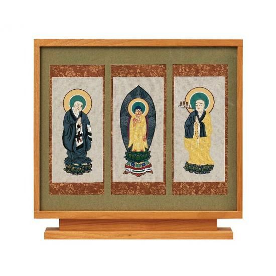 真作/紫雪/三尊仏/三尊佛/桐共箱付/布袋屋掛軸HH-582