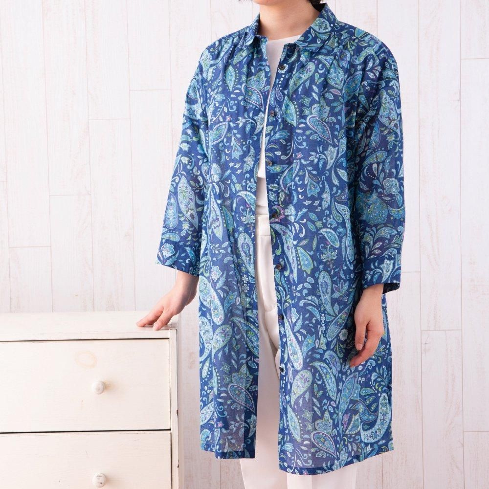 シャツカラーヨーク切替ギャザーチュニック ジェノバ ブルー - 山本仁