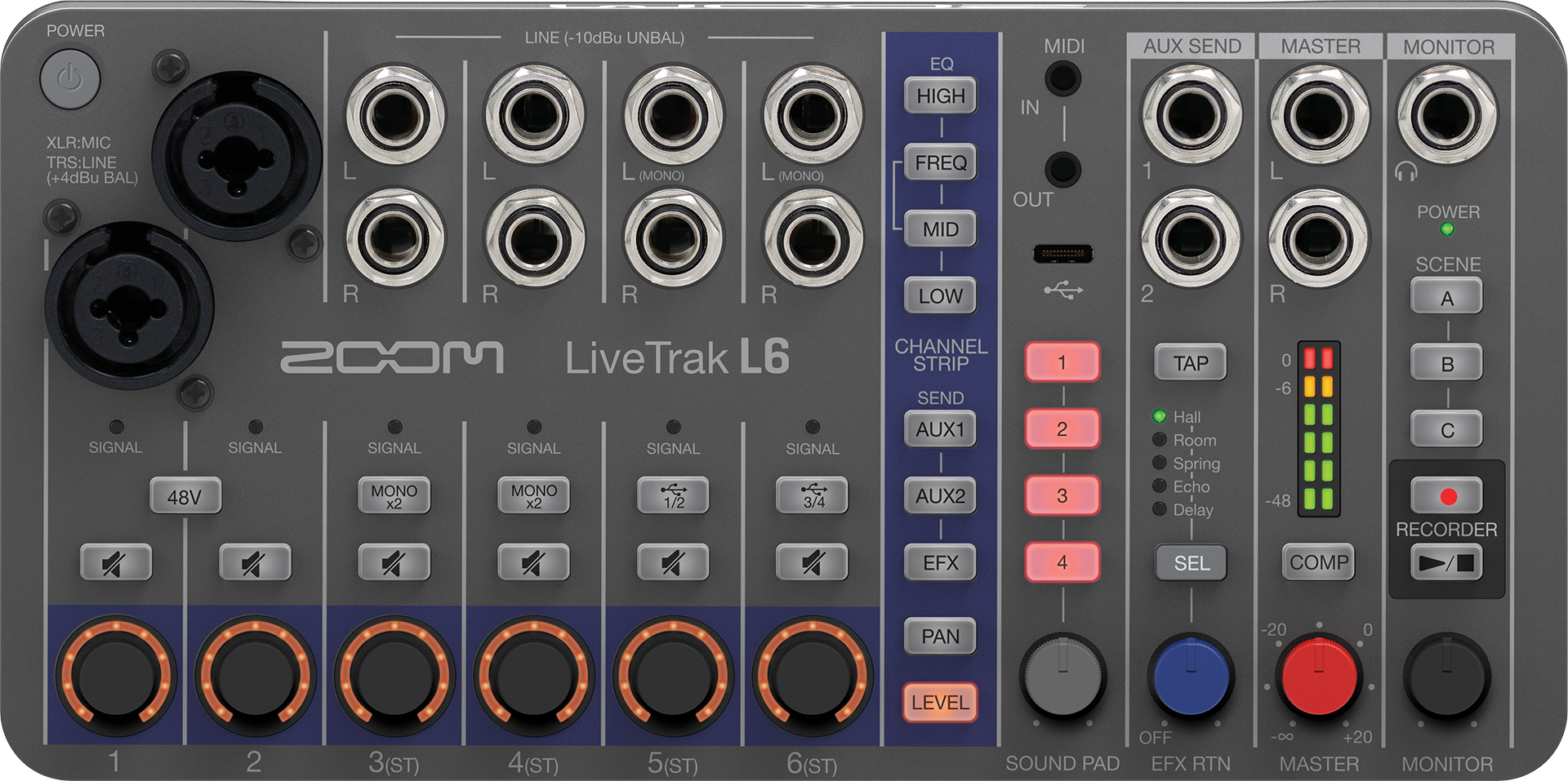 ZOOM LiveTrak L-6 | 世界初のデュアルAD回路と32bitフロート録音採用