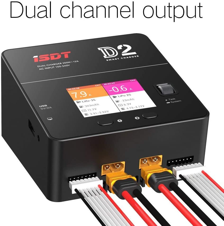 D2 Mark 2 LiPo Battery Balance Charger,Dual 200W 12A AC Channel