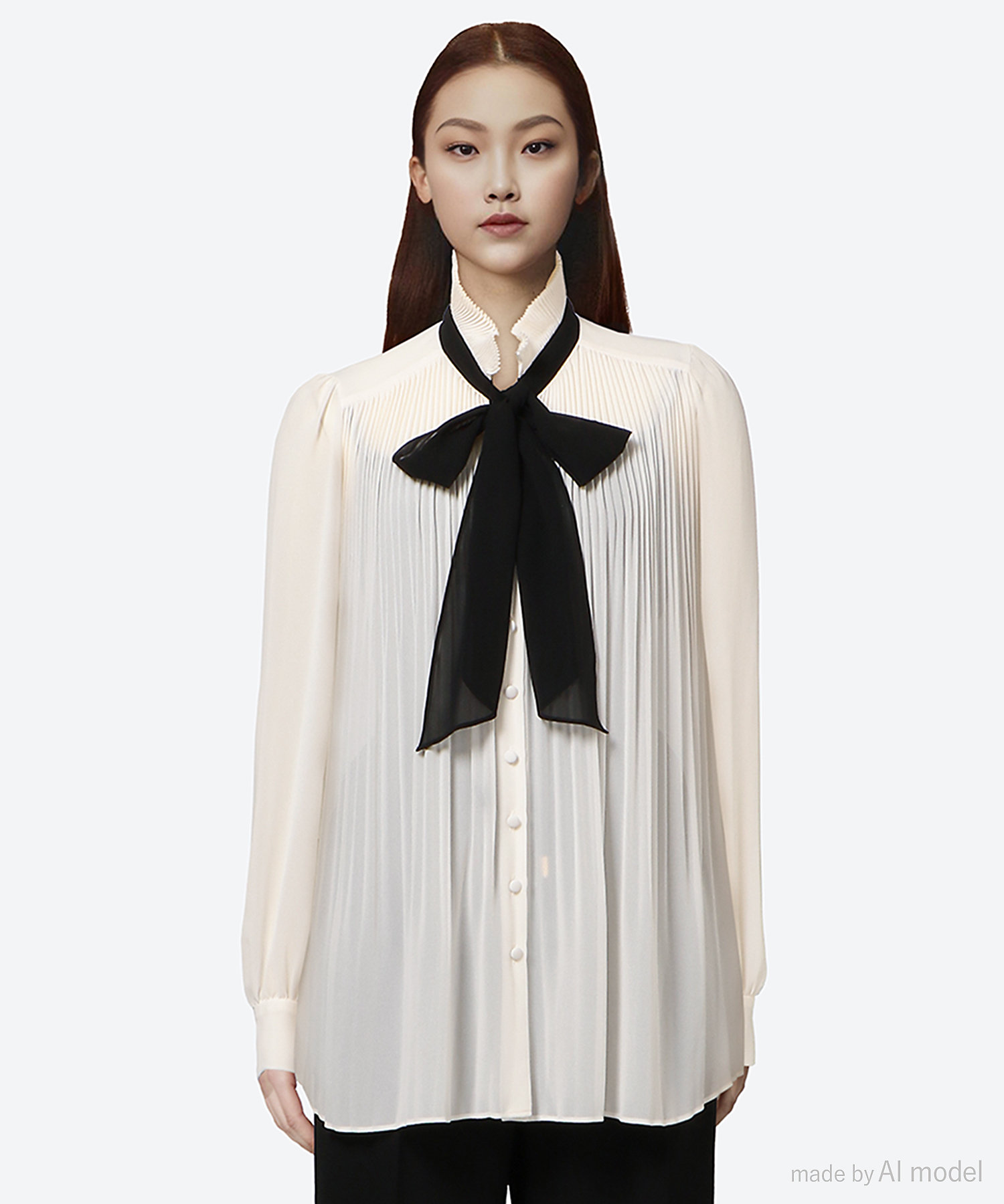 バイカラーリボンプリーツブラウス LU224―112 | L'UNE (Women