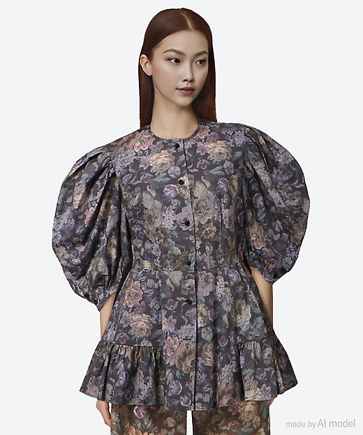 ブラウス 22forest flower cotton print