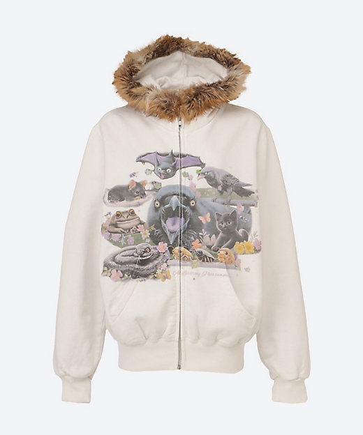 FURRY COLLAR ZIP―UP HOODIE