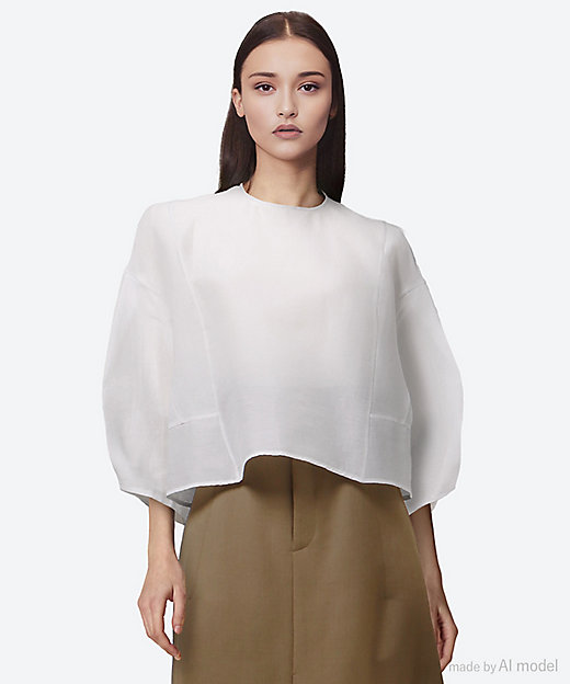 コットンシルクパフショートスリーブブラウス | BLAMINK (Women