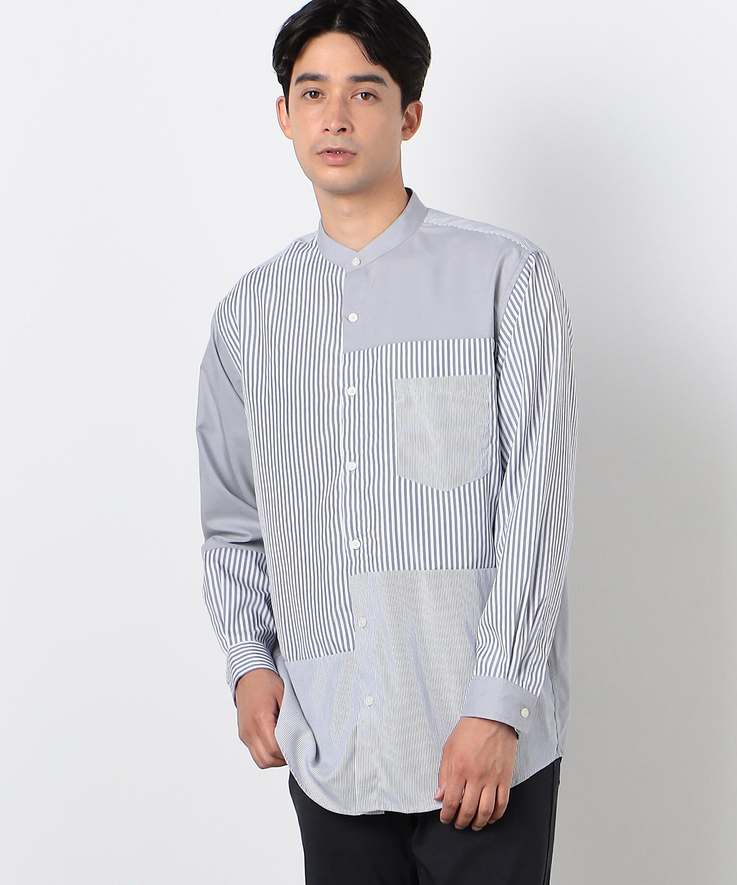 ストライプコンビ バンドカラーシャツ（長袖）（4730II10