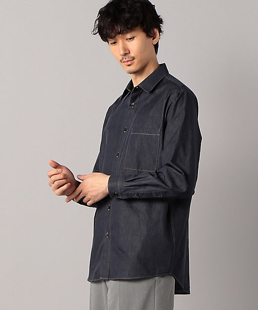 超長綿ライトオンスデニム レギュラーカラーデニムシャツ