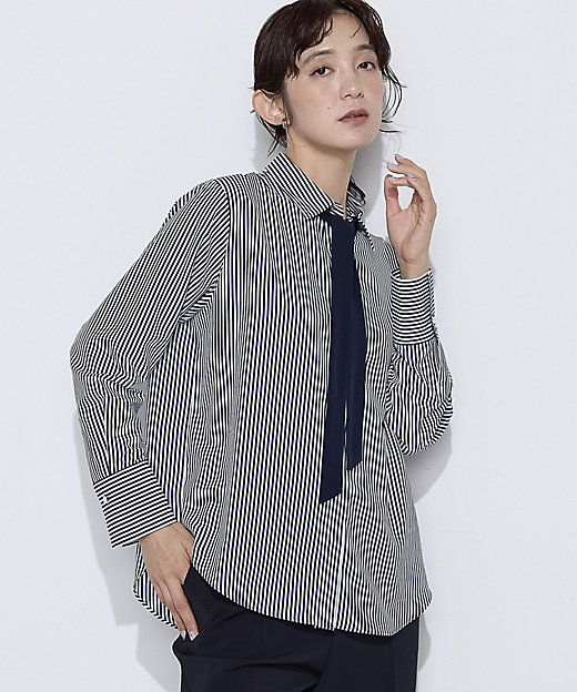 TALLサイズ 〕 デシンストライプ ボウタイシャツ