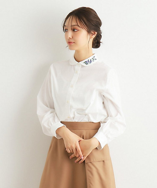 襟刺繍】ラウンドカラーブラウス（2002352289） | LAURA