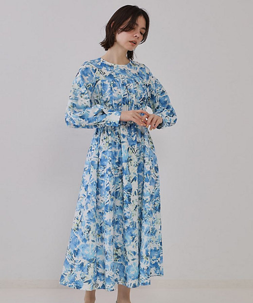 ぼかしフラワープリントワンピース【洗濯機洗い可