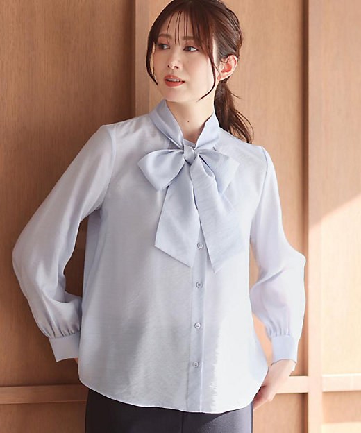 セレモニー／通勤／ボウタイ取り外し可】ボウタイ付きバンドカラー