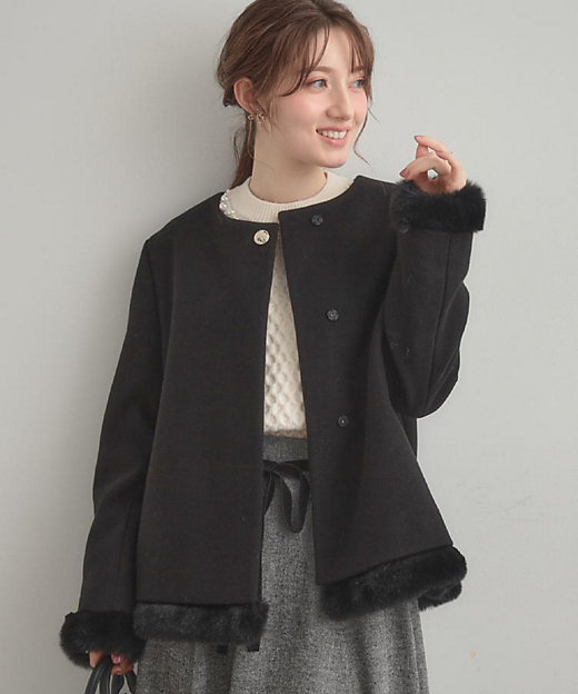 大人レディ・フェイクファー取り外し可能】ケープ風ショートコート