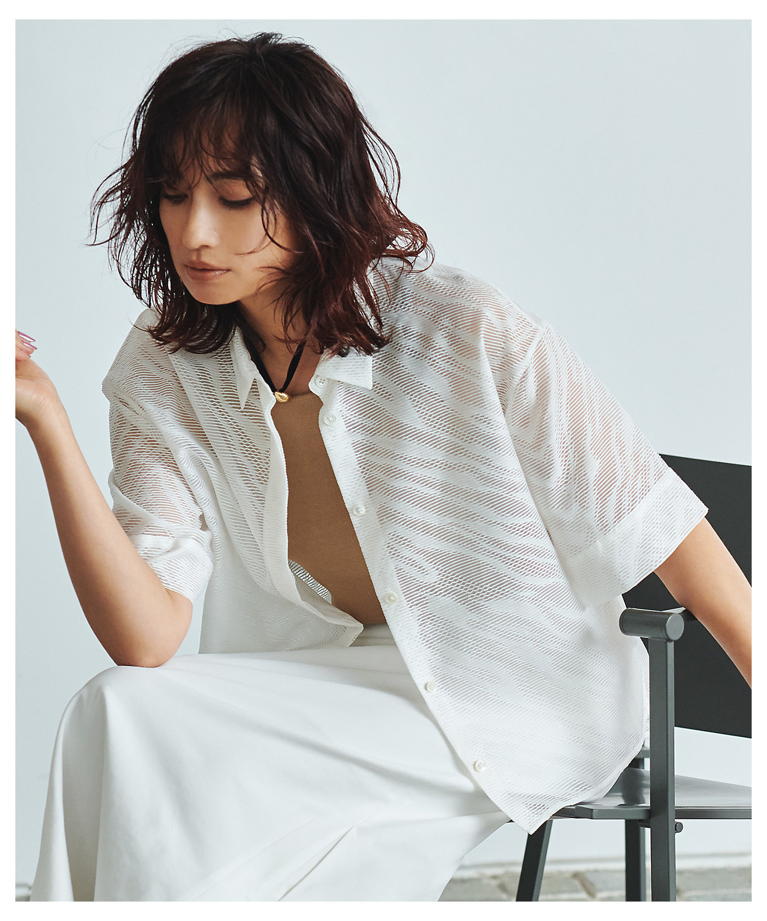 洗える】ゼブラシアーJQ クロップドシャツ（BLCMGM0611