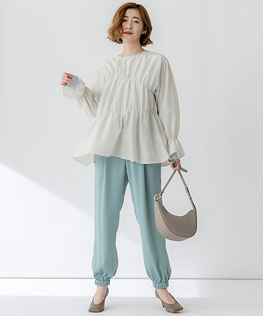 洗える】シアーコットンシルク シャーリング デザイン ブラウス