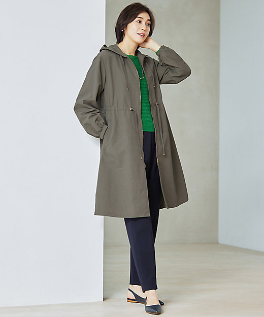 撥水加工・UVケア・洗える】ライトグログランフーデッド コート