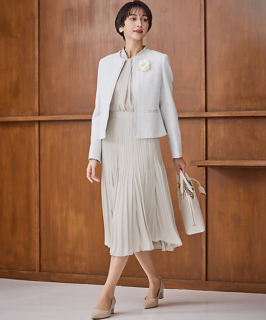 セットアップ対応】ライトシャインツイード ノーカラージャケット